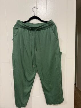 Woman Within Olive Green Cargo Joggers with Drawstring Waist